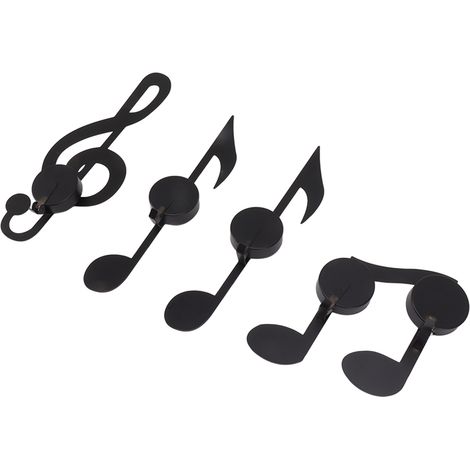 Lot de 4 appliques murales décoratives uniques en fer noir avec motif de notes de musique, porte-bougies suspendu pour bougies chauffe-plat. (1/5)