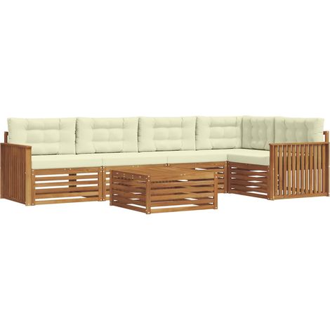 Outdoor-Sofagarnitur 6 stk. 5-Sitzer Natur und Creme vidaXL (1/5)