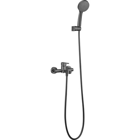 IMEX grifería para banera y ducha en latón y zama acabado negro mate con tubo flexible metálico de 180 cm soporte ABS y cartucho cerámico 35 mm modelo Roma Imex-BDR001-4NG
