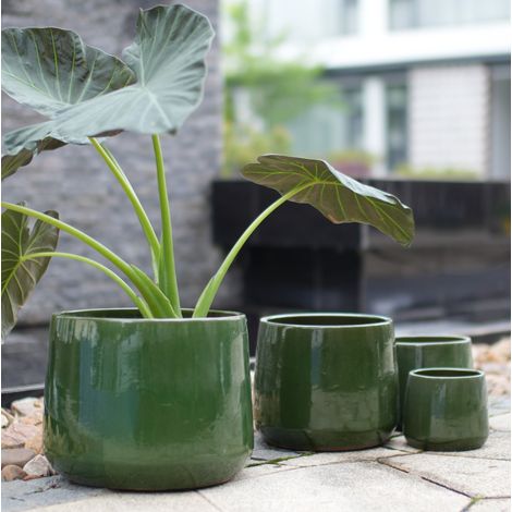 4-teiliges Set Keramik-Blumentöpfe Ø 33/26/20/15 cm dunkelgrün glänzend HAVRYA (1/5)