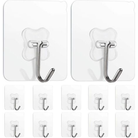 12 Pack Heavy Duty Adhesive Hooks, Self Adhesive Wall Hooks for Hanging Key, Towel, Coat, Damage Free Wall Hangers for Bathroom, Kitchen (1/5)