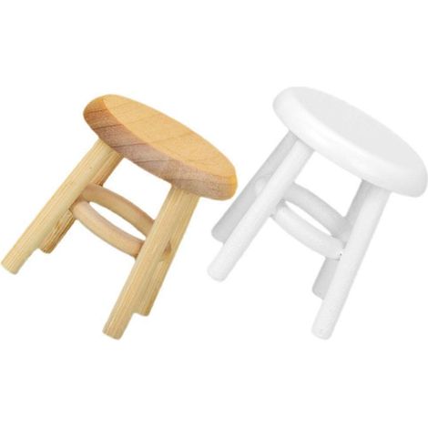 Ensemble de 2 mini tabourets décoratifs pour maison de poupée, modèle de meuble en bois à l'échelle 1:12 (1/5)