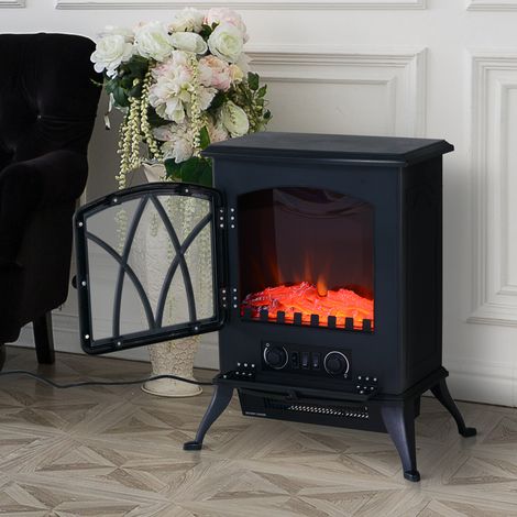 Cheminée électrique avec chauffage, cheminée décorative 1000/2000W, cheminée électrique avec effet de flamme LED, poêle électrique noir. (1/4)