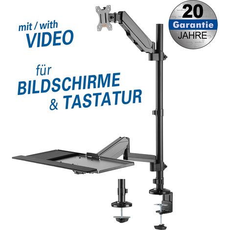 Full-motion desk bracket for monitor & keyboard for screens 17“ - 32“ (43 - 81 cm), with gas spring, loads 1-8 kg