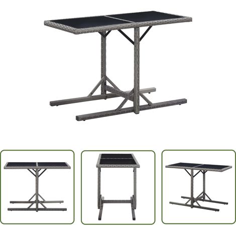 The Living Store Gartentisch Anthrazit 110x53x72 cm Glas und Poly Rattan - Gartentisch - Esstisch - Terrassenmöbel - Outdoor Möbel - Polyrattan Tisch (1/5)