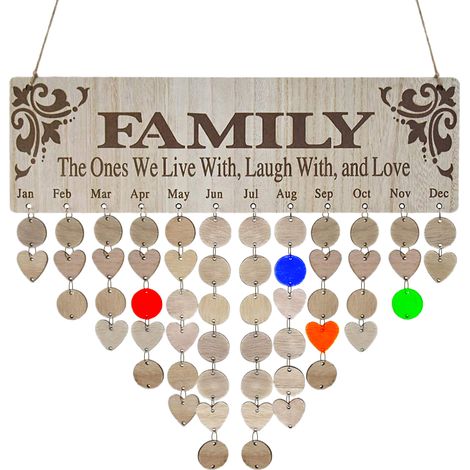 Calendrier d'Anniversaires Familial en Bois à Personnaliser - Tableau Mural Mémoire avec Étiquettes - Cadeau pour Maman (1/5)