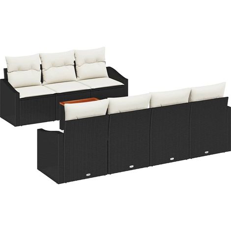 Garden Sofa Set with Storage 8 pcs Black and Cream Poly Rattan vidaXL