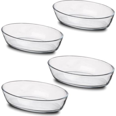 Lot 4 plat à four oval,moule de cuisson en verre, capacité 700 ml - Longueur 21 x Profondeur 14 x Hauteur 5 cm -JUANIO (1/4)