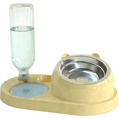 Bebedero para mascotas - Comedero 2 en 1 para gatos - Apto para perros y gatos pequeños y medianos - Amarillo - Tamaño pequeño (1/5)