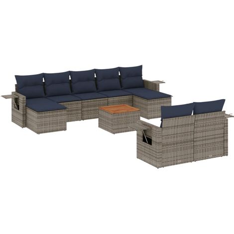 Maison Exclusive - 10-teiliges Gartensofa-Set mit Kissen, grau, P