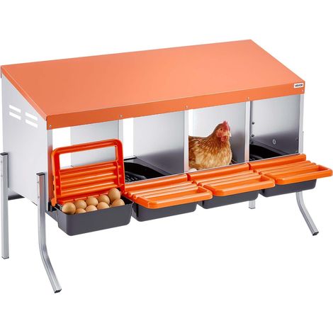 Pondoir à Poules 4 Compartiments Nichoir à Poule en Acier Galvanisé et Plastique Haute Résistance pour Différentes Races de Poules, avec Pieds de Support Espace Ponte Spacieux, 106x52,5x67,5 cm (1/5)