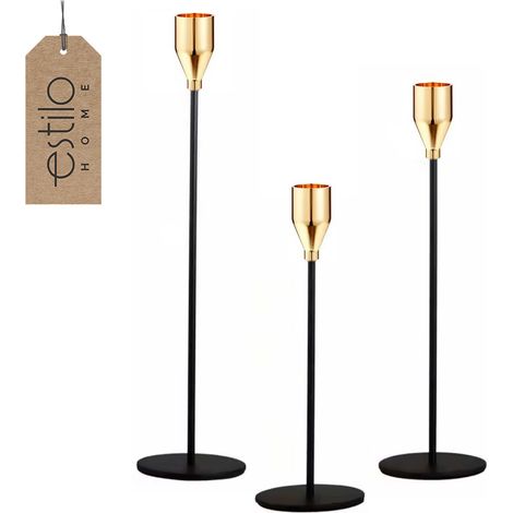 Set di 3 portacandele natalizi moderni da tavolo, neri e oro. (1/5)