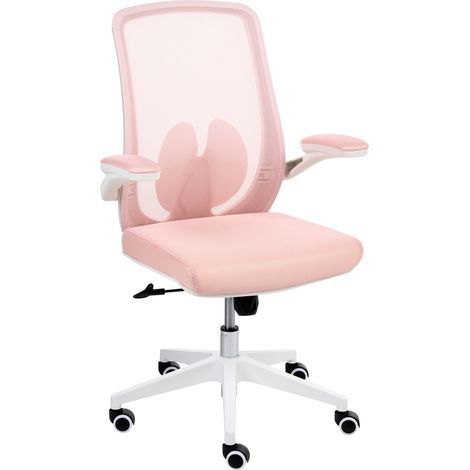 Chaise de Bureau Moderne en Maille Base Pivotante Hauteur Réglable Accoudoirs Relevables Rose Pastel Overlord