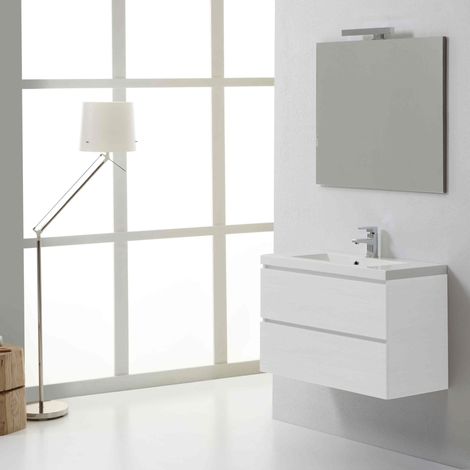 Mueble De Baño Contemporáneo 80 Cm Con Compartimientos Blancos  Manhattan