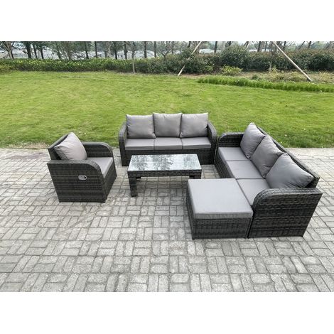 Fimous 8 places Ensemble de meubles de jardin avec Chaise inclinables Table basse Grand tabouret Gris foncé mixte (1/5)