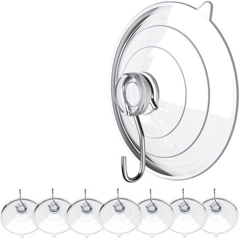 Ganchos de ventosa de PVC transparente de 6 cm con ganchos desmontables, aptos para ventanas y puertas de cristal. Paquete de 20 unidades. (1/5)