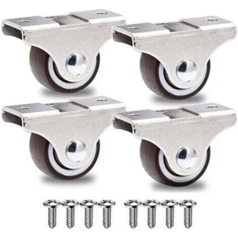 Juego de 4 mini ruedas giratorias con bloqueo para muebles - Ruedas de 25 mm de alta resistencia, soportan hasta 40 kg + 8 tornillos - Plateado (1/4)