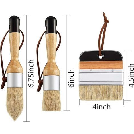 1 lot de 3 pinceaux à craie et à cire pinceau ovale pour peinture acrylique pinceaux à poils pour meubles en bois décoration d'intérieur (noir) (1/3)