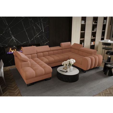 Wohnlandschaft Schlafsofa BASTIEN in Stoff Aragon Orange Ottomane Links