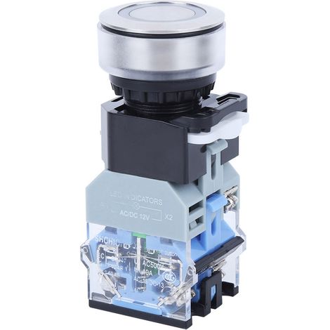 Interrupteur à bouton-poussoir compact avec voyant bleu, diamètre d'installation de 30 mm, LA38 AC/DC12V (autobloquant) (1/5)