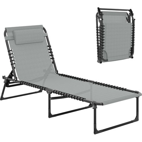 Klappbare Sonnenliege, atmungsaktiver Bezug, Metallgestell, 189 x 58 x 30 cm, hellgrau