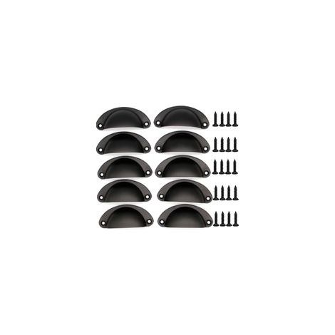 Lot de 10 poignées de coquille rétro en fer noir – Dimensions 82 x 35 mm – Entraxe 66 mm – Inclus 20 vis pour installation facile (1/5)