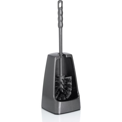 Brosse à WC avec réservoir Semi-Ouvert, 38 cm, Brosse pour Toilettes, Ensemble Brosse WC Levin, Gris foncé (1/5)