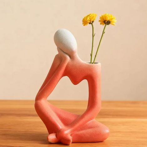 Penseur vase Déco Salon Moderne Corps Rouge Herbe Pampa Esthétique Fleurs Céramique Tulipe Sculpture 19 Cm - Va - Vase Rouge Penseur (1/5)