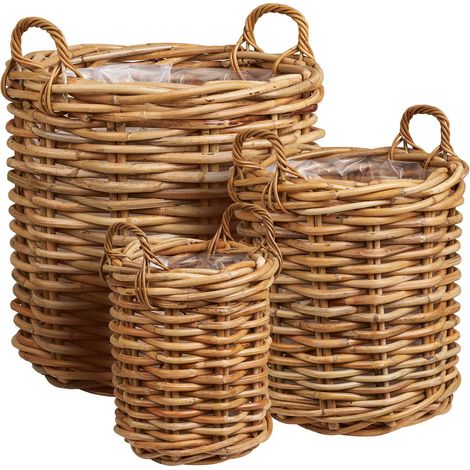 Burton - Set 3 cesti in rattan kubu naturale di misure diverse (1/4)