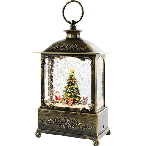Weihnachtslaterne, LED-Weihnachtsschneekugellaterne, batteriebetriebene, leuchtende Bronzelaterne, Weihnachtsdekorationslicht (1/5)
