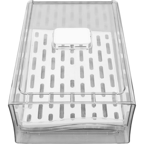 Kühlschrank-Aufbewahrungsbox, gut sichtbare transparente Schublade, Aufbewahrungsbehälter mit integriertem Abtropfgitter, großes Format + Abtropfschale. (1/5)