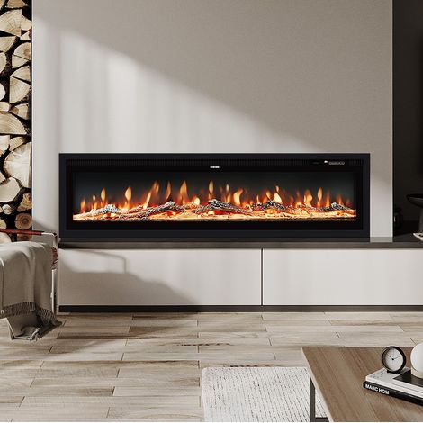 50 Inch Fireplaces LED Recessed Wall Mounted Freestanding Electric Fireplace 9 Flame Colors with Remote Control (1/4)