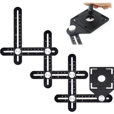 Règle de Mesure Multi-Angle, Multi Angle Template Tool,Règle Multi-Angles, Angleizer Template Outil de Mesure, Règle Pliante en Alliage D'aluminium à 6 Côtés, Noir (1/5)