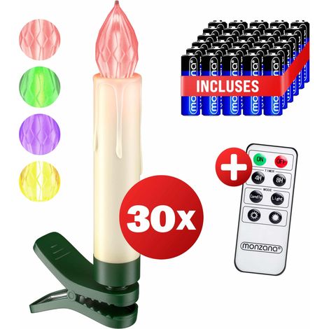 DEUBA® Bougie LED de Noel sans câble décoration lumineuse aspect bougie de cire fonctionnement à pile minuterie 24h Set de 30 / Multicolore + Piles (1/5)