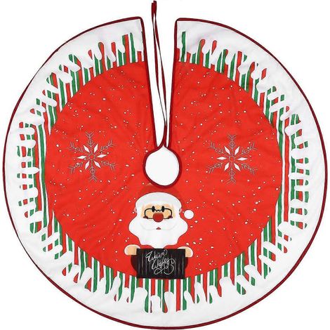 Jupe de sapin de Noël ronde de 90 cm, tapis de sapin en tissu, housse de pied de sapin pliable avec motifs Père Noël et rennes, protection pour la base du sapin C (1/5)