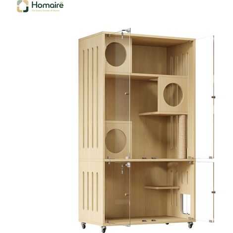 Aufbewahrungsschrank aus Holz, MDF und Naturglas 90 x 50 x 166 cm HOMAIRE (1/5)
