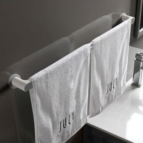 Porte-serviettes nordique gris extensible, sans perçage, fixation par ventouse, étagère à serviettes de bain, rangement à une seule barre, gain de place. (1/5)