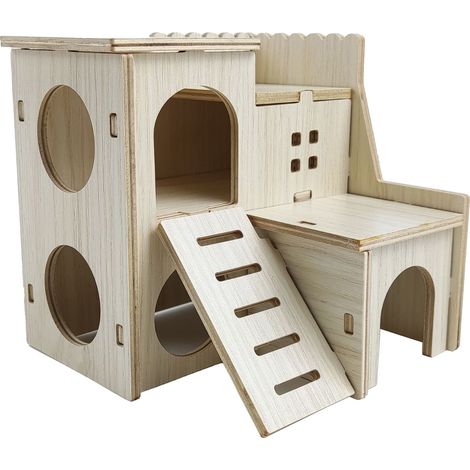 1 Maison hamster, bois naturel, abri sécurisé, plateforme exercice, design minimaliste, cage rongeur (1/5)