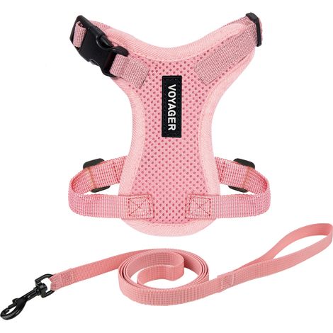 Voyager Step-in Lock Katzengeschirr und reflektierende Katzenleine mit Neoprengriff by Best Pet Supplies - Unterstützt kleine, mittelgroße und große Katzenrassen, Rosa, size XXXS - 1,5 m