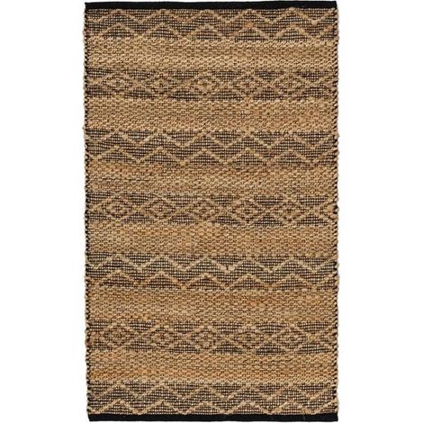 Tapis - JUANIO - Rectangulaire 70 x 140 cm - 60% jute 40% coton - Bordure noire - Naturel