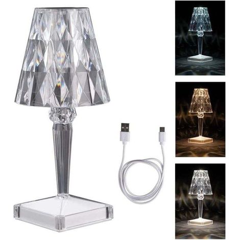 Ideen mit Herz Lampe de table LED effet cristal Diamant Lampe de chevet moderne Décoration 25,5 cm de haut Intensité variable et rechargeable [Classe énergétique A] (1/4)