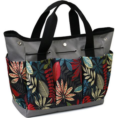 Sac à outils de jardin avec petites poches, sac de rangement multifonctionnel, résistant à l'usure et réutilisable, gris à motif floral (1/5)