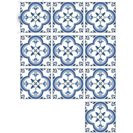 Autocollants Carrelage Salle de Bain et Cuisine 10 Pcs 20x20 cm - Décoration murale en carrelage mosaïque PVC imperméable style carreaux de ciment Azulejos (1/4)