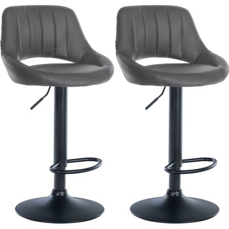 Set di 2 sgabelli da bar regolabili in similpelle grigia con schienale traforato e base in metallo nero 100006666