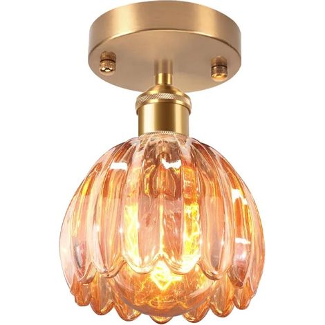 TOKTOP Plafonnier en Verre Ambre Lustre Moderne Abat-jour en Créativité Fleur Lampe de Plafond Vintage Luminaire Plafonnier (1/5)