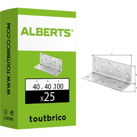 Alberts 848392 Équerre d'assemblage, galvanisée Sendzimir, 40 x 40 x 100 mm, Set de 25 pièces (1/3)