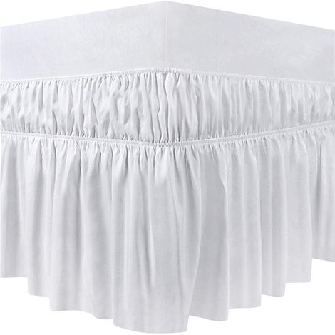 Bed Skirt with Ruffles, Bed Skirt Cover, Sturdy and Elastic Style Wrap Around Bed Skirt with Ruffles, Easy to Put on and Remove (Double 150 x 200 x 40 cm, White) (1/5)