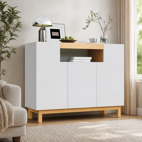 CHICFURN Aparador 120,5 x 42 x 96 cm de aglomerado blanco, 3 puertas, almacenaje (1/5)