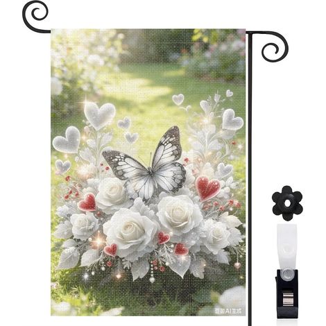 Drapeau de jardin vertical 30 x 45 cm motif papillon et composition florale toile double face (1/5)
