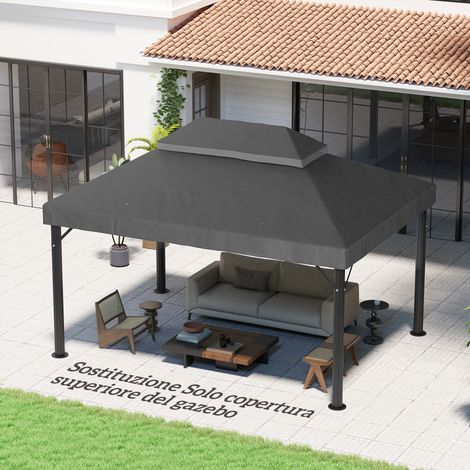 Cubierta para cenador de jardín de 3x4 m y 2 niveles, de tela Oxford 600D con orificios de drenaje, gris oscuro. (1/5)